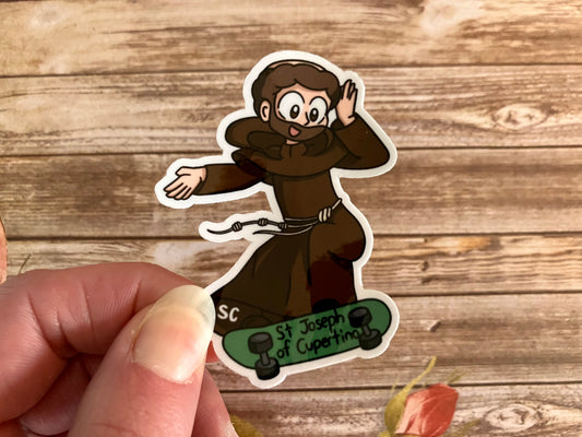 St. Joseph of Cupertino Skateboarding Sticker, Catholic Stickers, Saint Stickers, Catholic Saint Stickers, Catholic Saints, Catholic Gifts