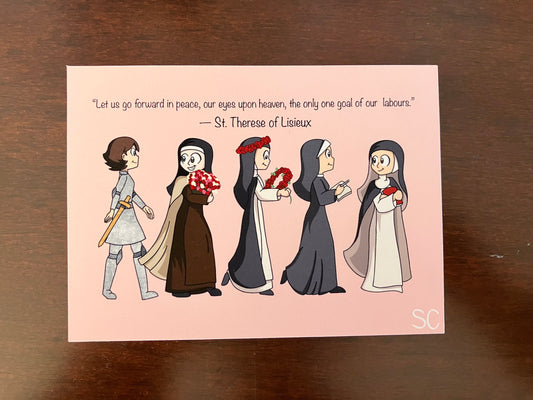 Female Saints Print, St. Joan of Arc, St. Therese of Lisieux, St. Rose of Lima, St. Faustina, St. Catherine of Siena